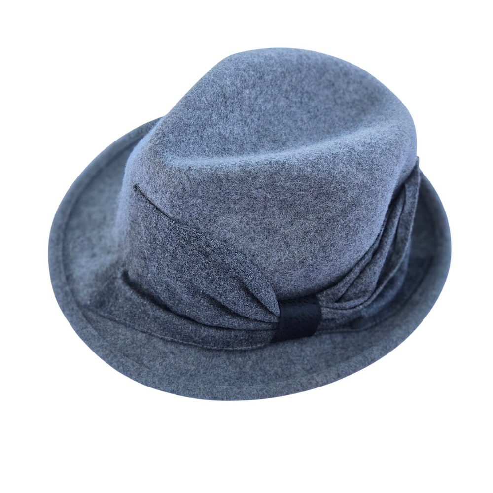 Grey Wool Blend Fedora Hat with Side Bow Detail Size M Sample